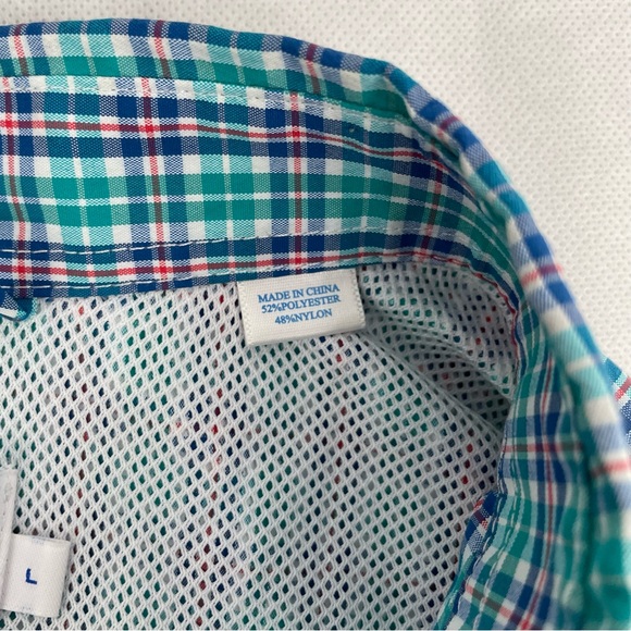 Southern Tide Red Drum Plaid Fishing Shirt Roll Tab Long Sleeve Sz L Atlas Green - Picture 5 of 13